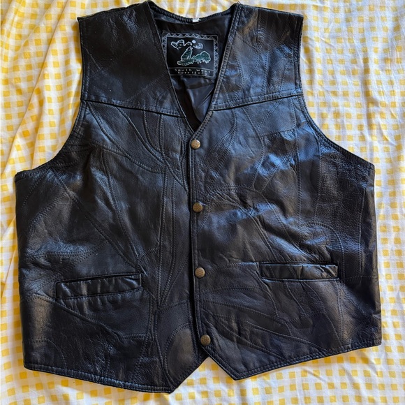 Patchwork Style Leather Black Vest - Picture 1 of 3